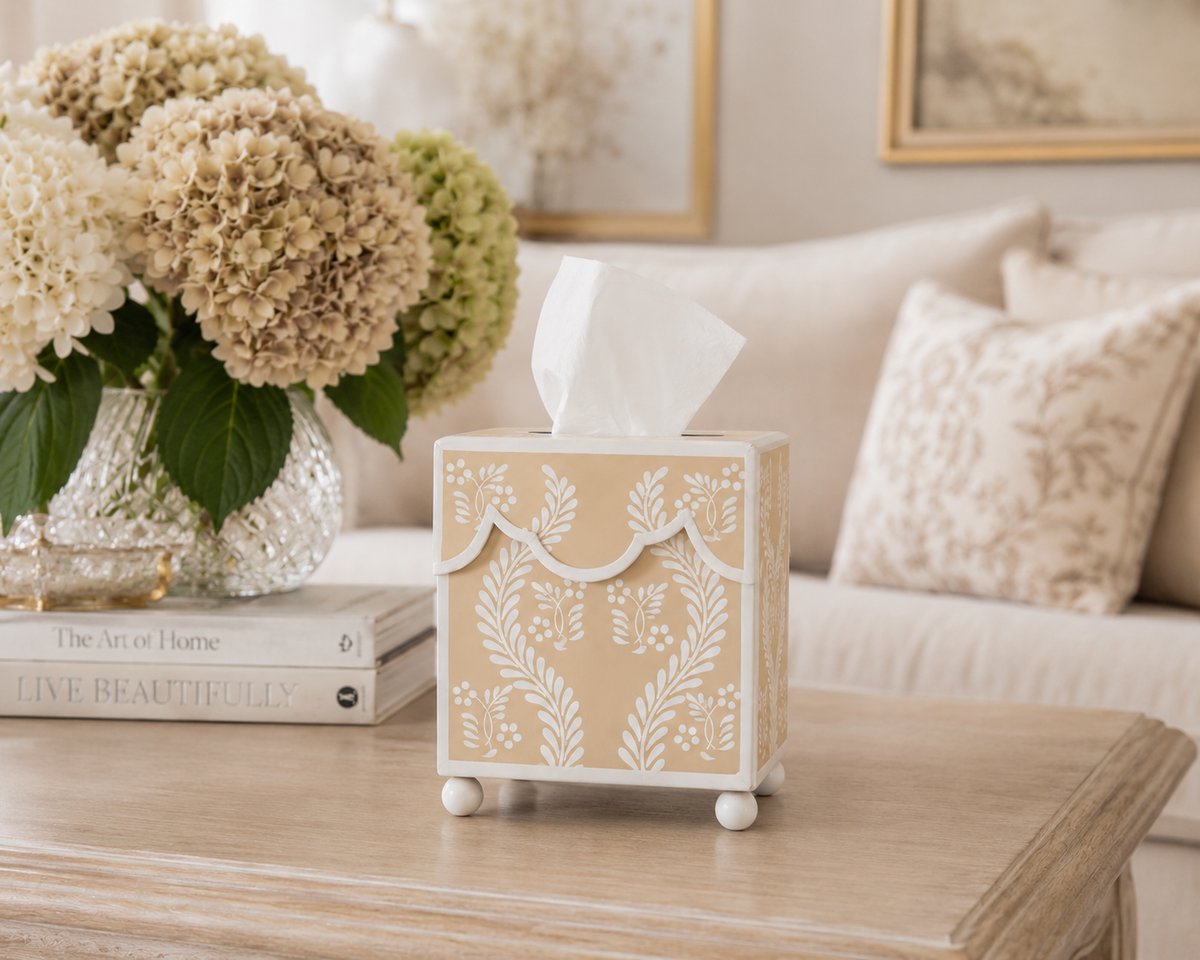 Tan Square Trellis Wastepaper Basket & Tissue Holder (3 Options)