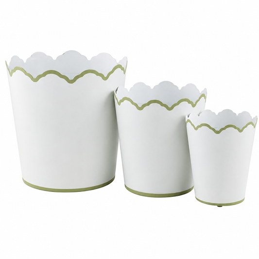 a group of white and green containers
