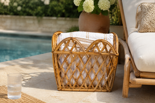 a basket with towels in it