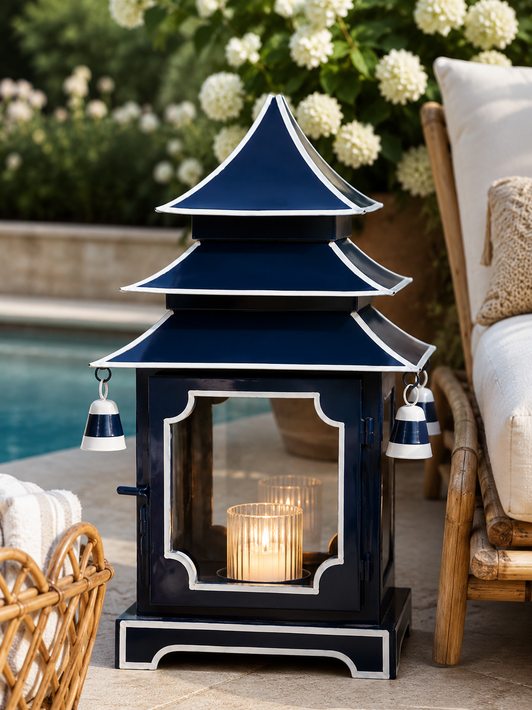 Navy & White Trim Pagoda Lantern (4 Sizes)