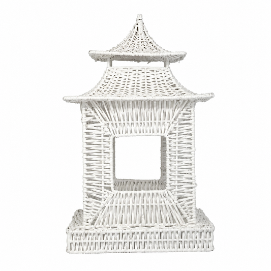 a white wicker object with a square top