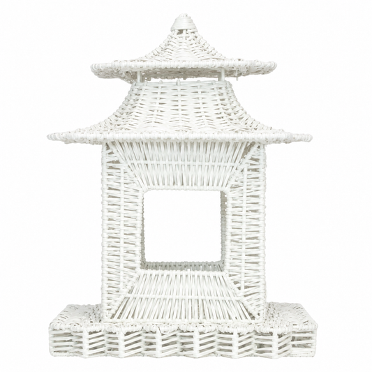 a white wicker object with a square top