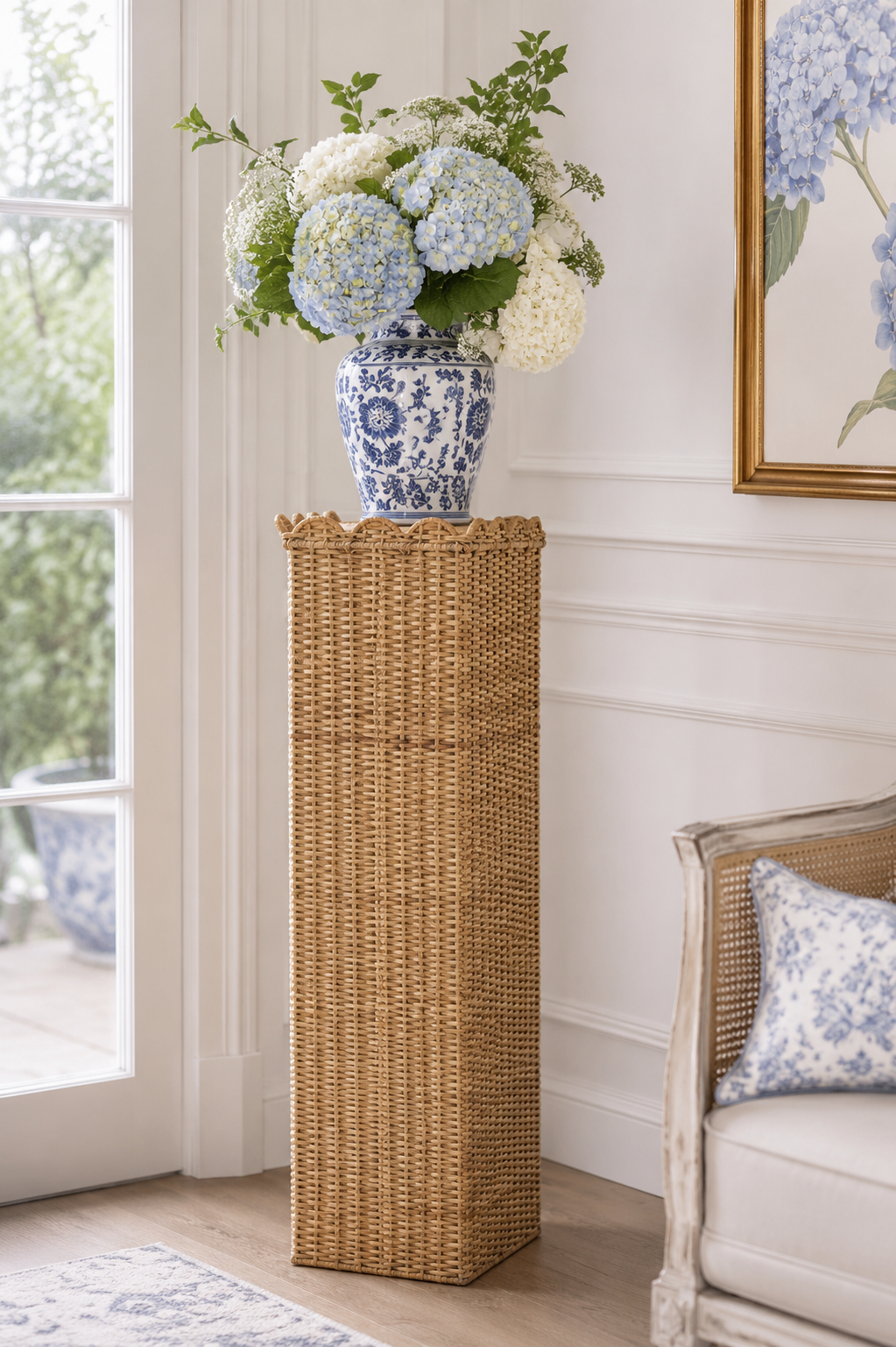 Square Scalloped Trim Wicker Urn and Pedestal (2 Options)