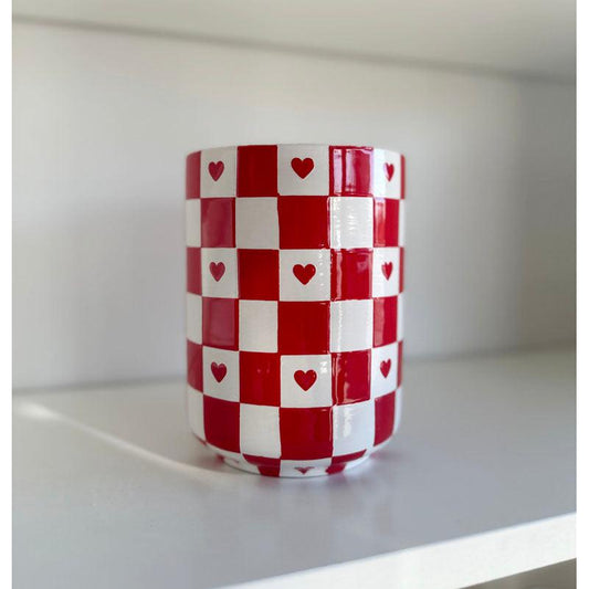 Checkered Heart Large Vase/Utensil Holder