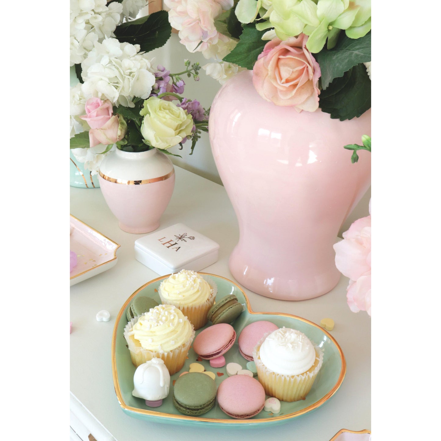 Cherry Blossom Pink Color Block Ginger Jar with Gold Accent