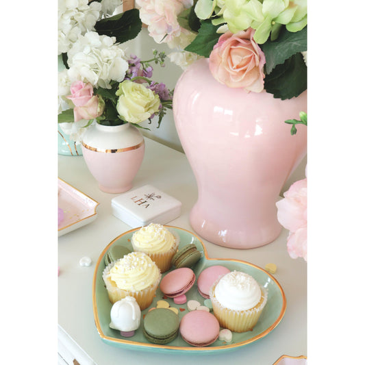 Cherry Blossom Pink Color Block Ginger Jar with Gold Accent