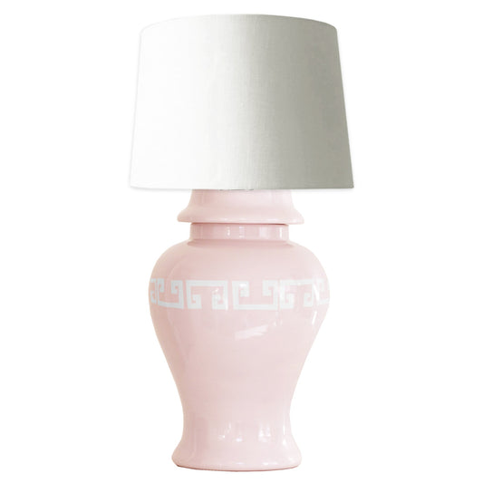 Cherry Blossom Pink Greek Key Ginger Jar Lamp