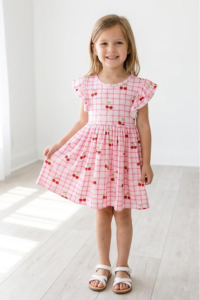 a girl in a pink dress
