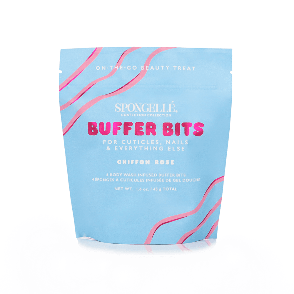 a blue package with pink text
