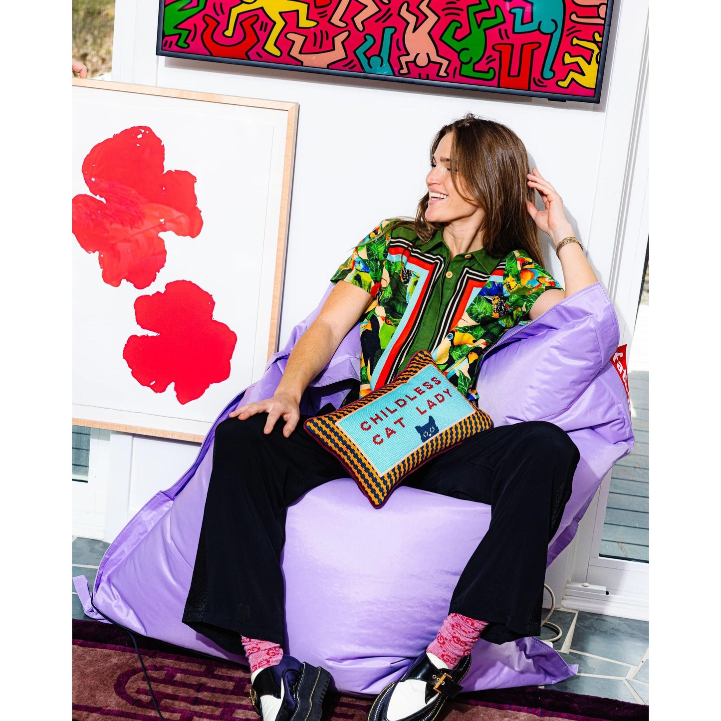 Childless Cat Lady Needlepoint Pillow