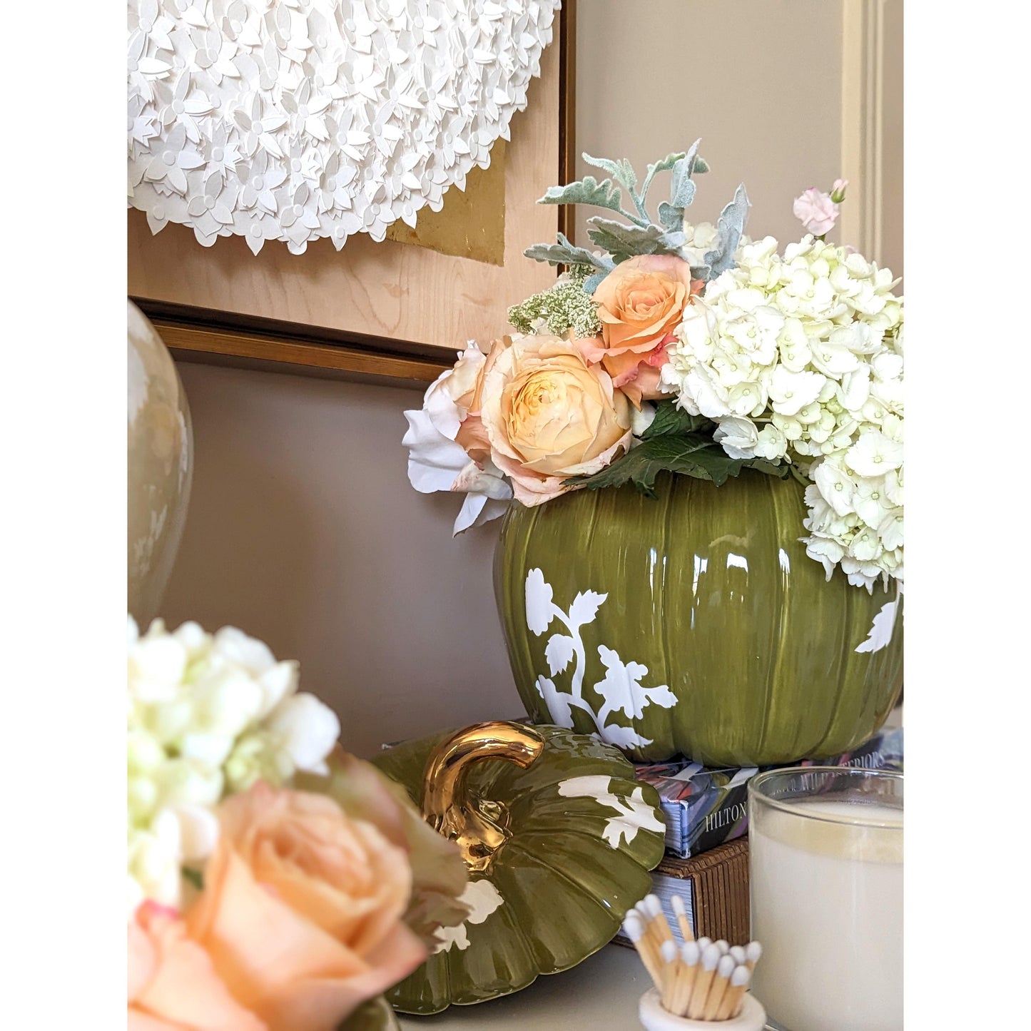 Chinoiserie Pumpkin Jars with 22K Gold Accents in Moss Green