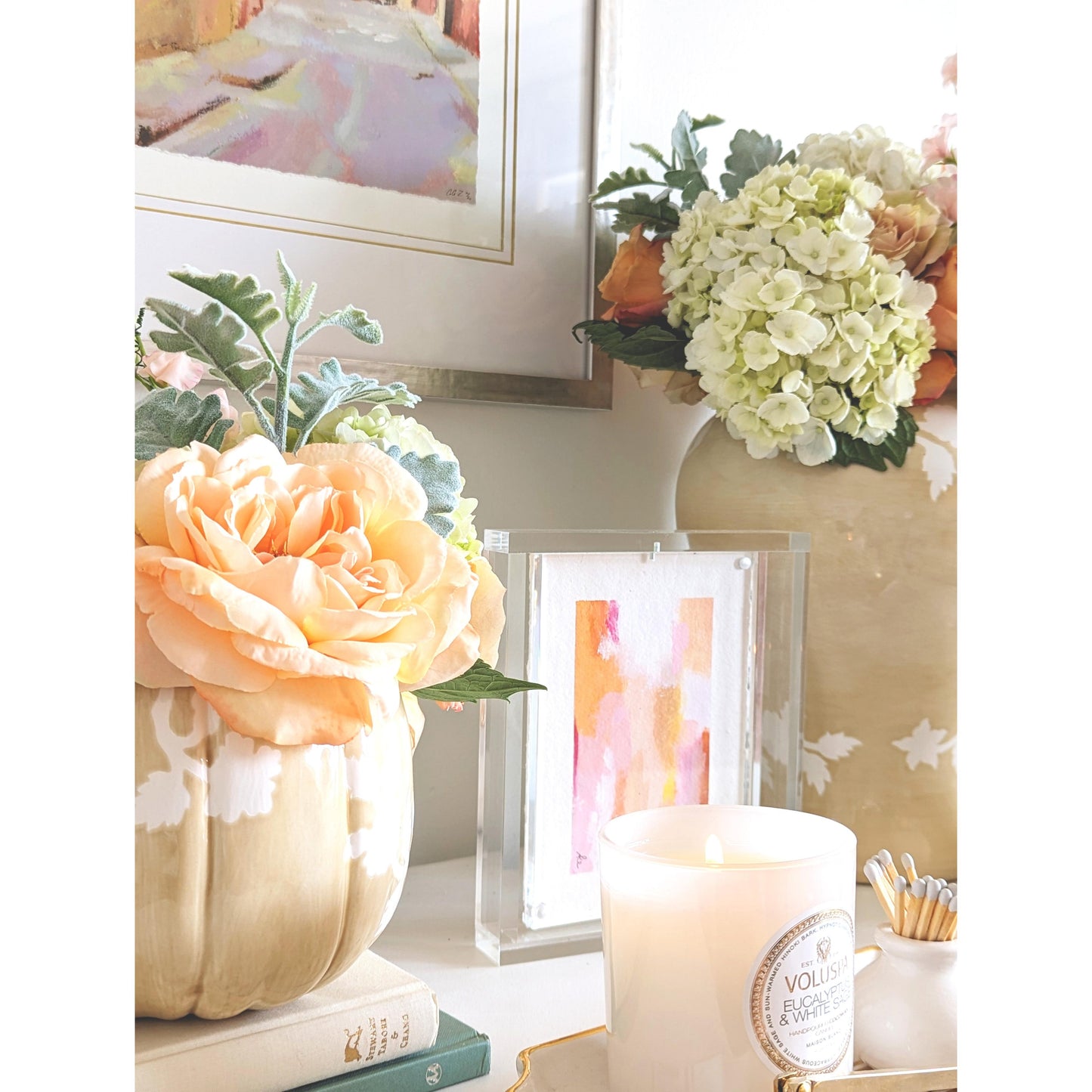 Chinoiserie Pumpkin Jars with 22K Gold Accents in Sand