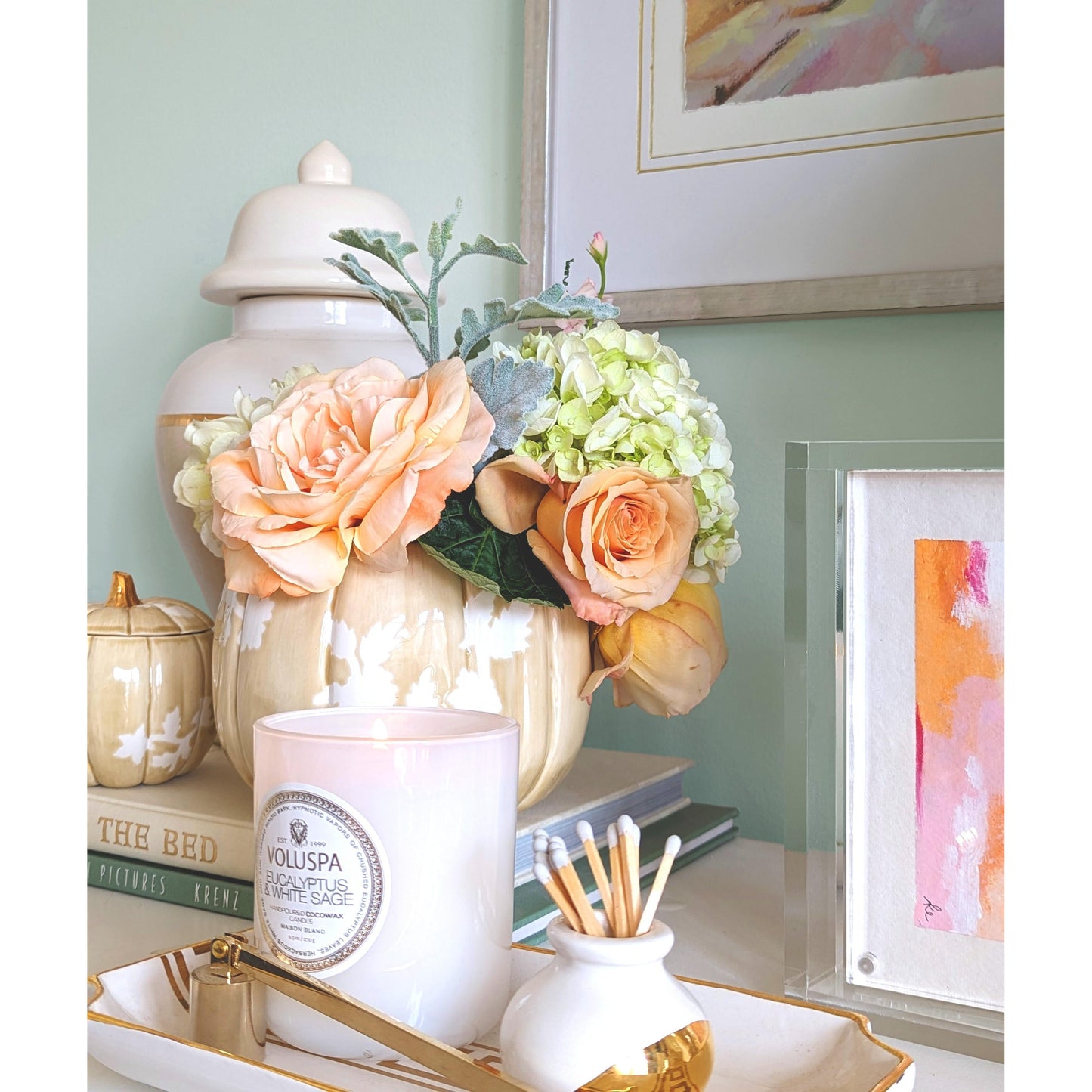 Chinoiserie Pumpkin Jars with 22K Gold Accents in Sand