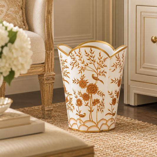 Ivory & Gold Pheasant Wastepaper Basket & Tissue (2 Options)