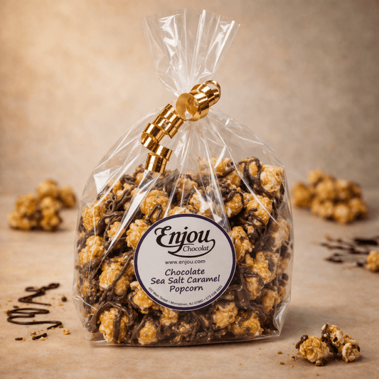 a bag of chocolate and caramel popcorn