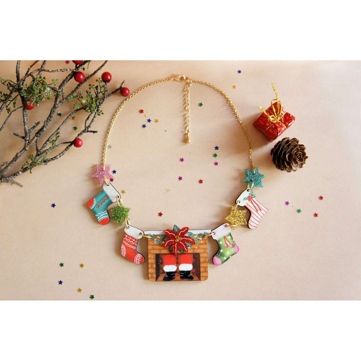 Christmas Chimney with Stockings Necklace by Laliblue