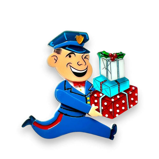 a cartoon character holding presents