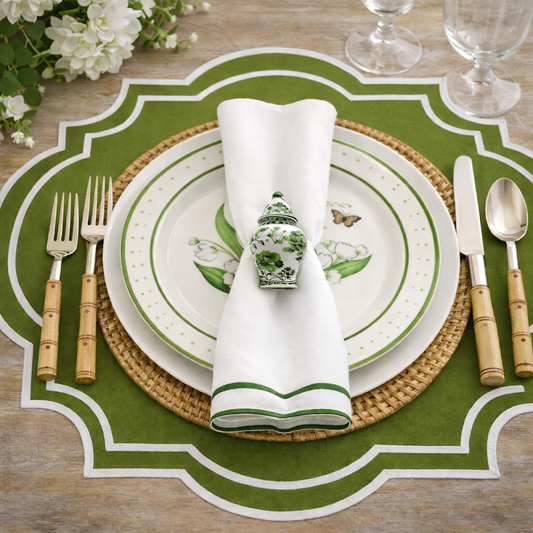 Green & White Floral Ginger Jar Set of 4 Napkin Ring