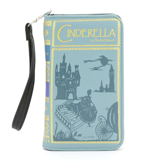 a blue wallet with a black strap
