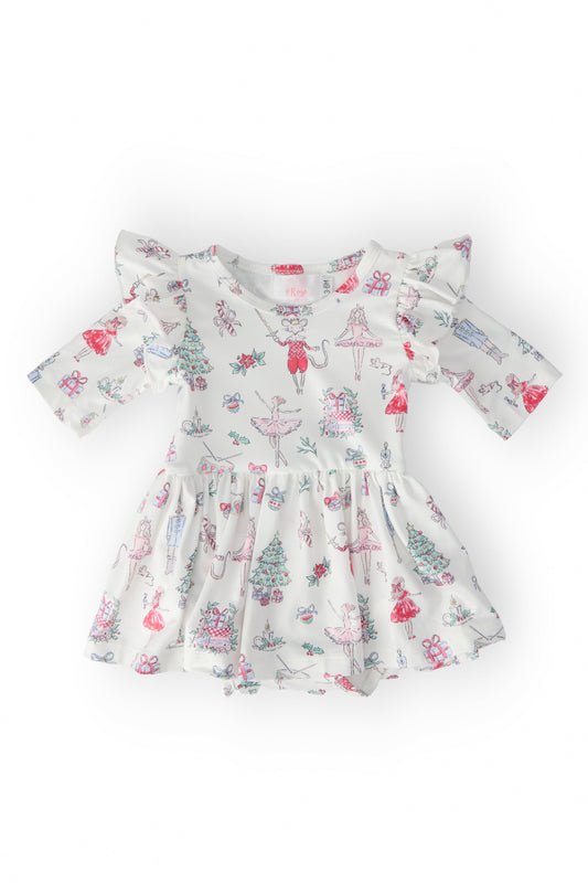 Clara's Christmas 3/4 Sleeve Flutter Twirl Bodysuit