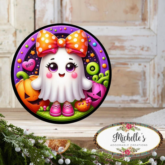 Colorful Cute Halloween Ghost Round Sign