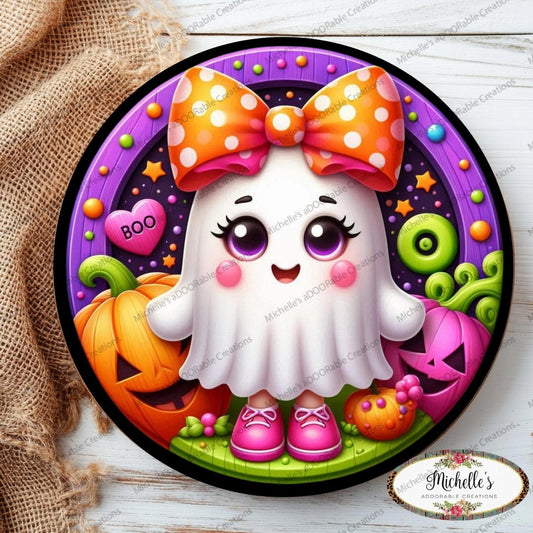 Colorful Cute Halloween Ghost Round Sign