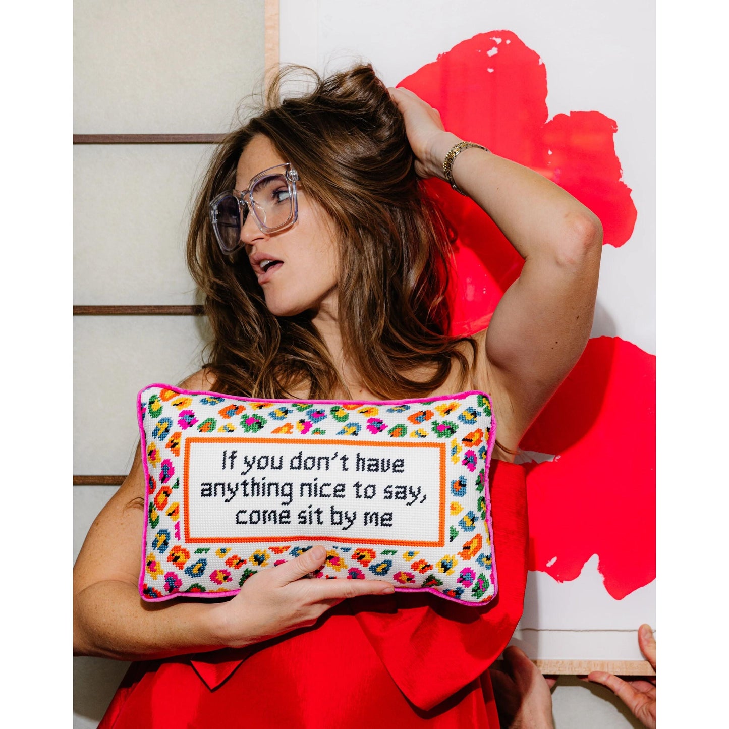 Come Sit By Me Needlepoint Pillow