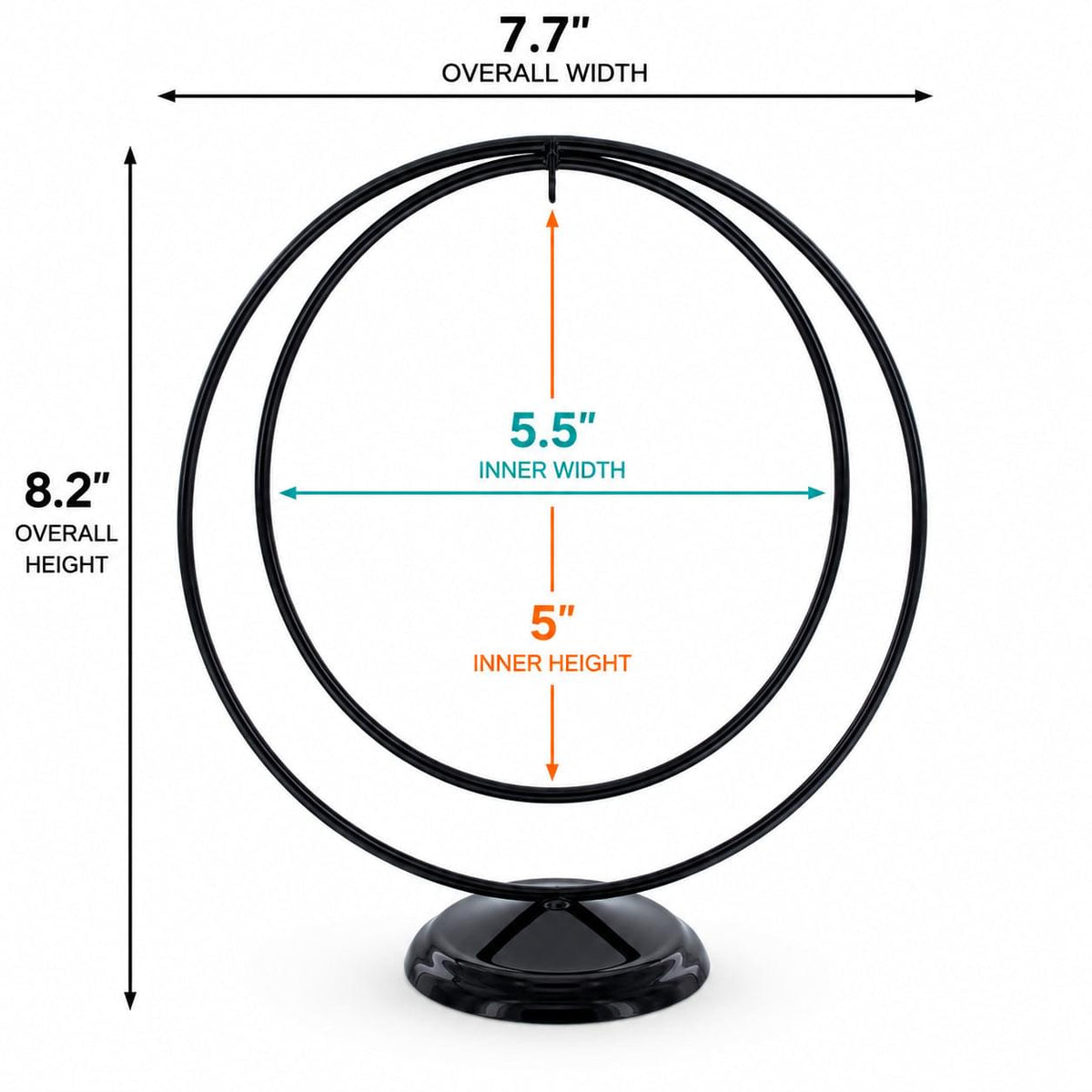 Contemporary Double Circle Black Painted Metal Ornament Display Stand 8.2 Inches