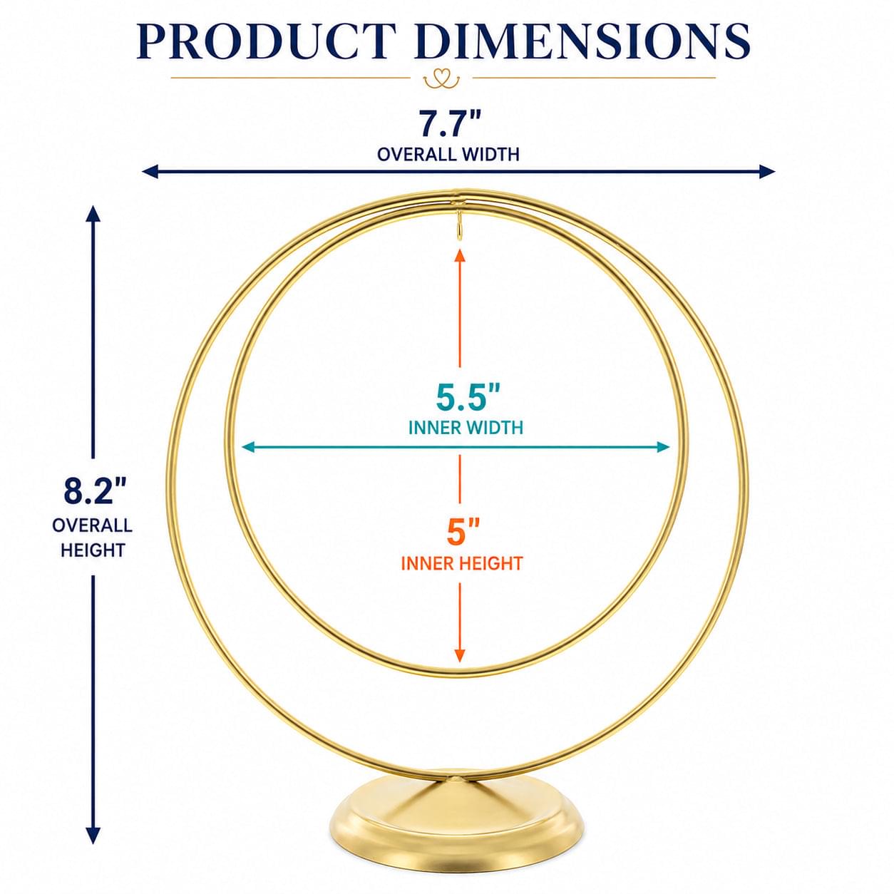 Contemporary Double Circle Gold Metal Ornament Display Stand 8.2 Inches