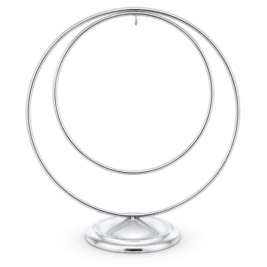Contemporary Double Circle Silver Metal Ornament Display Stand 8.2 Inches
