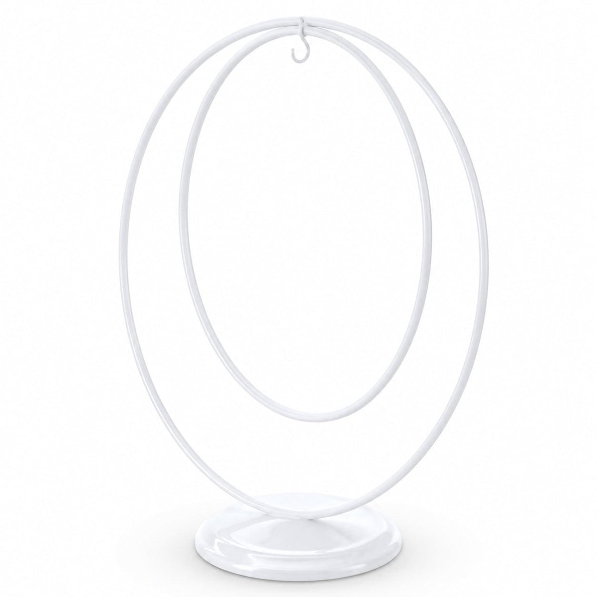 Contemporary Double Circle White Painted Metal Ornament Display Stand 8.2 Inches