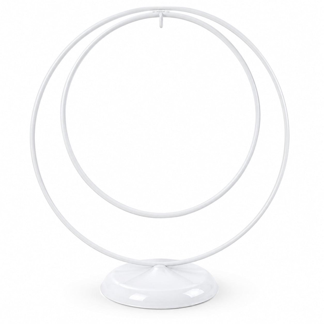 Contemporary Double Circle White Painted Metal Ornament Display Stand 8.2 Inches