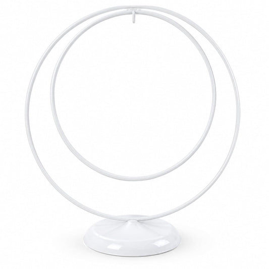 Contemporary Double Circle White Painted Metal Ornament Display Stand 8.2 Inches