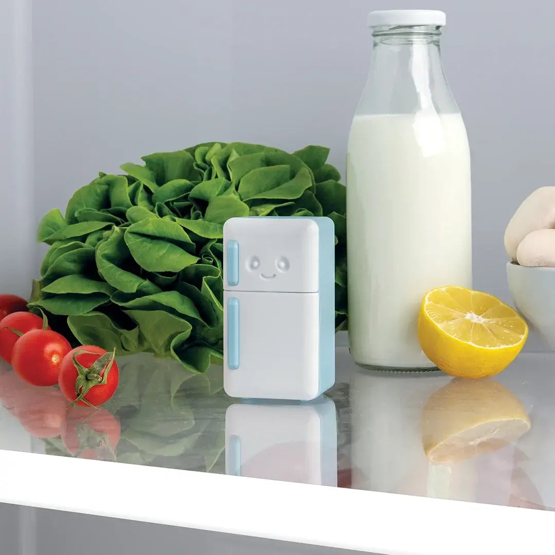a white object next to a bottle of milk and vegetables
