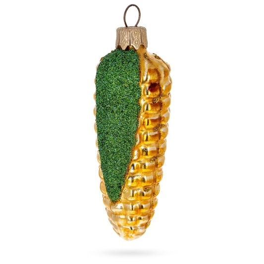 Corn Cob with Glossy Finish and Glitter Husk Glass Christmas Ornament