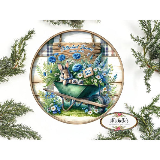 Cottontail Farms Blue Floral Bunny Metal Sign