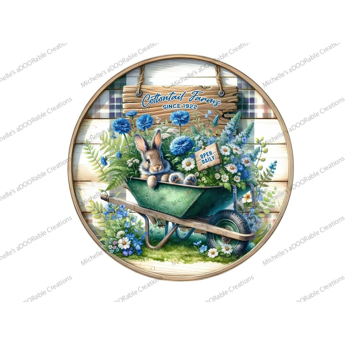 Cottontail Farms Blue Floral Bunny Metal Sign