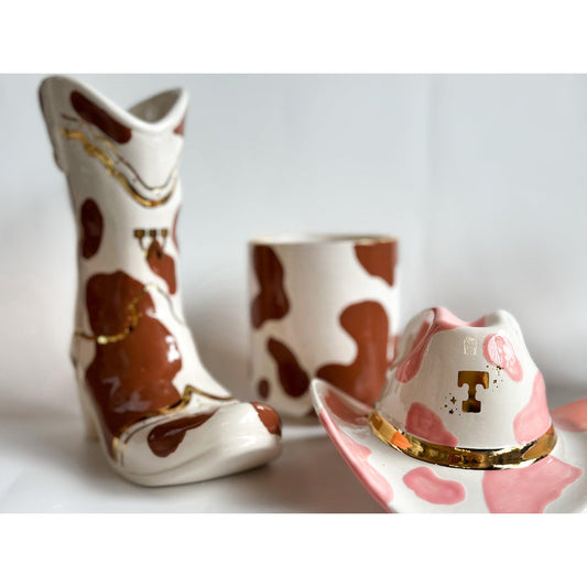 Cow Print Cowboy Boot Vase