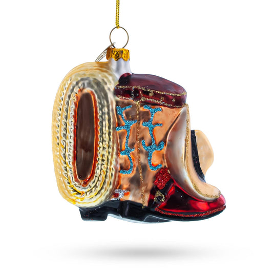 Cowboy Boots and Hat Glass Christmas Ornament