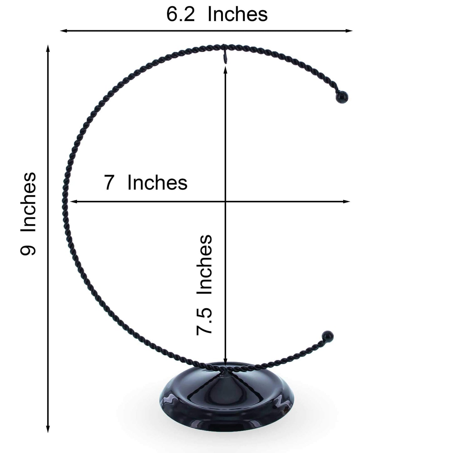 Crescent Moon Twisted Black Painted Metal Ornament Display Stand 9 Inches (Poland)