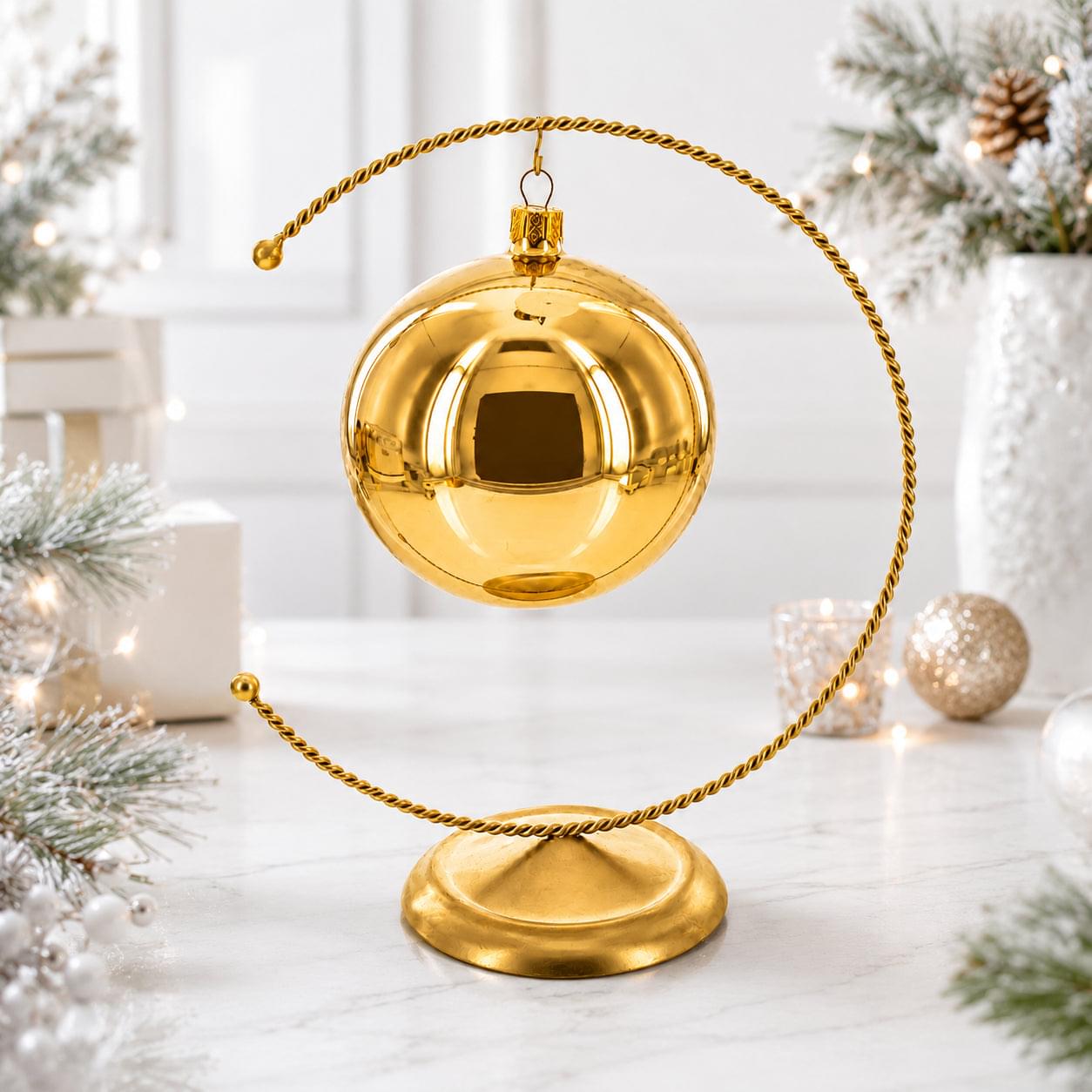 Crescent Moon Twisted Gold Metal Ornament Display Stand 9 Inches (Poland)