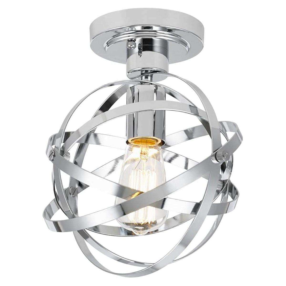 Cresswell 10"W Colton Orbit 1-Light Chrome Elliptical Rings Semi-Flushmount Orb Light Fixture