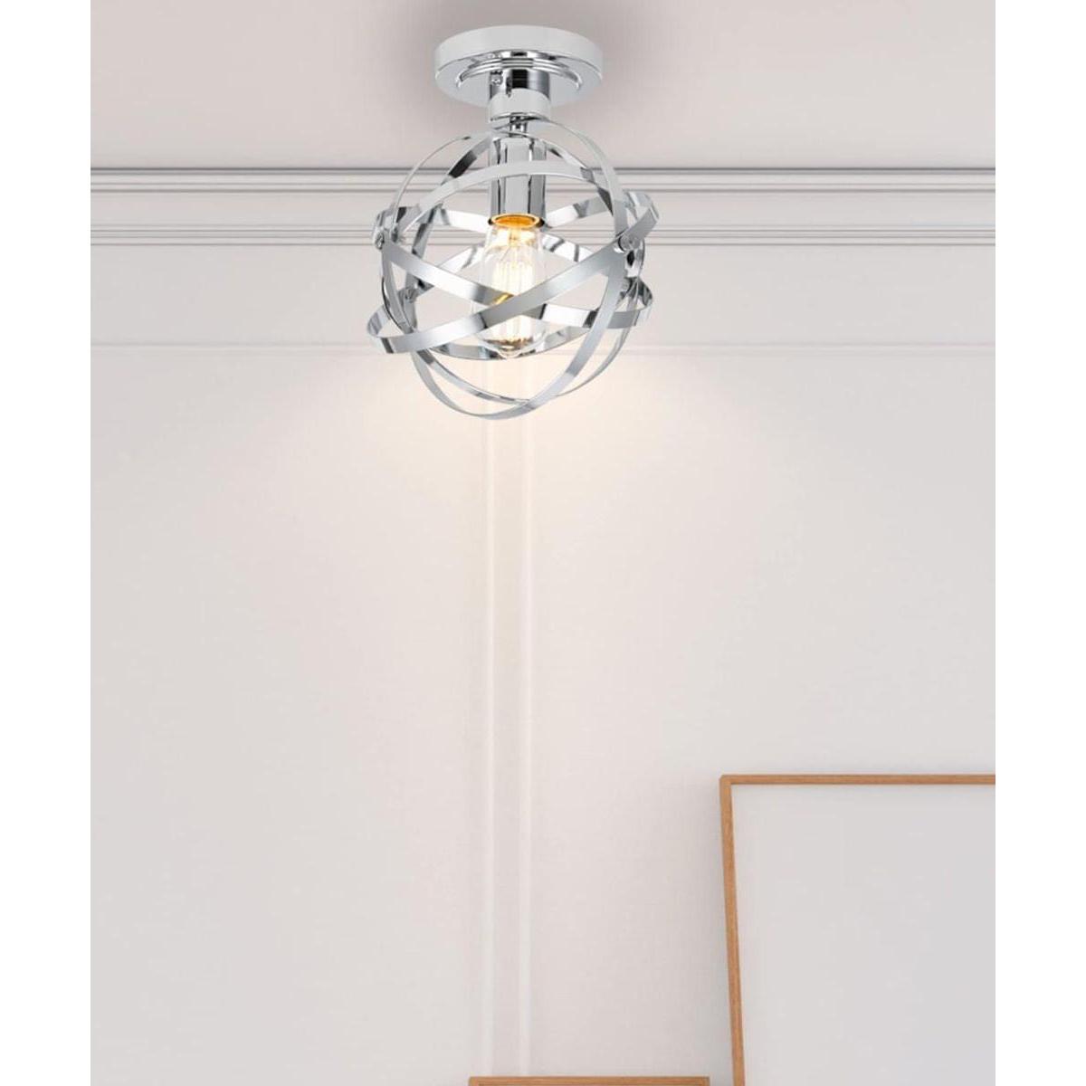 Cresswell 10"W Colton Orbit 1-Light Chrome Elliptical Rings Semi-Flushmount Orb Light Fixture