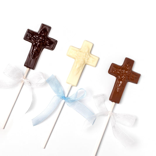 a group of chocolate crosses on sticks