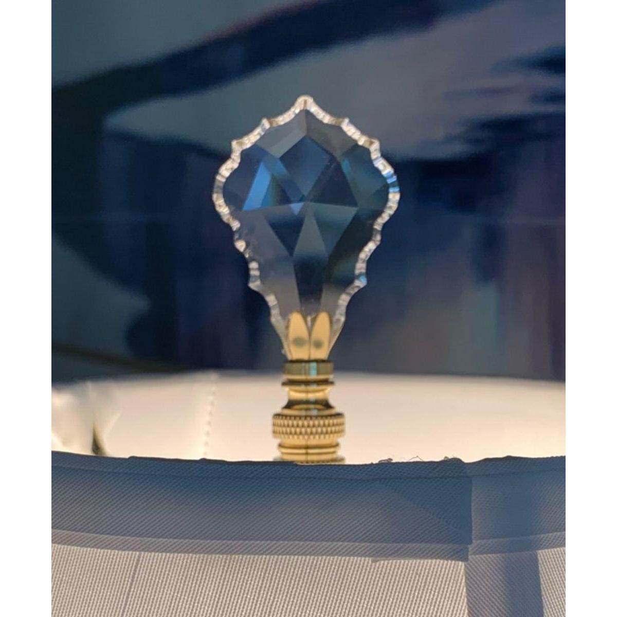 Crystal Gothic Cross Lamp Finial Polished Brass Knurled Base 2.75"h