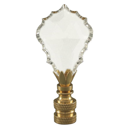 Crystal Gothic Cross Lamp Finial Polished Brass Knurled Base 2.75"h