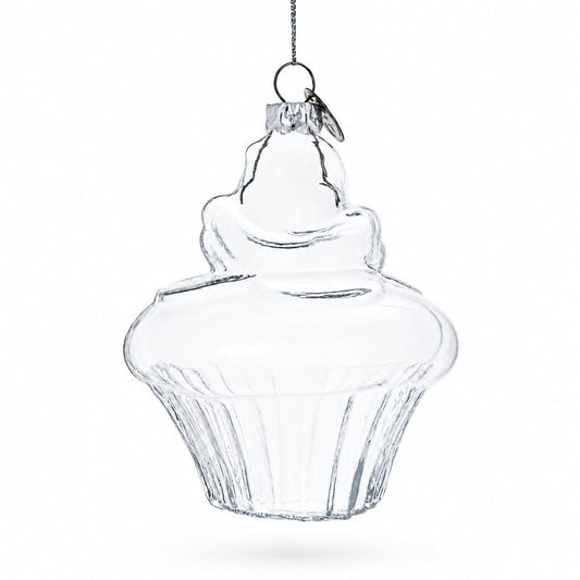 Cupcake Clear Glass Christmas Ornament