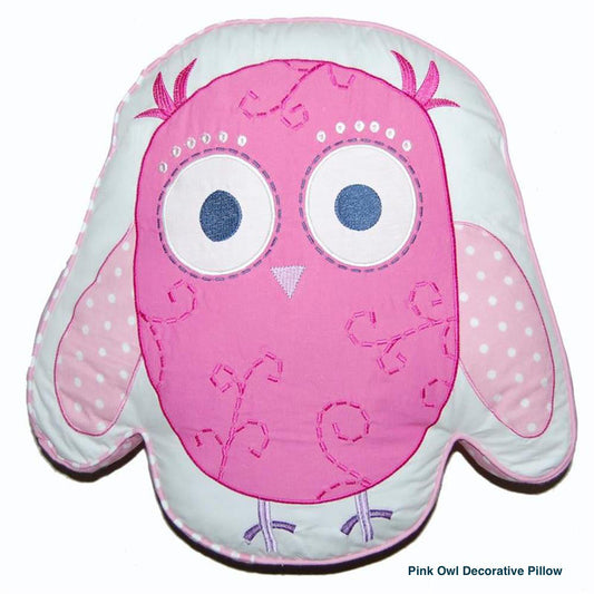 Pink Owl Cute Embroidered Novelty Decor Throw Pillow