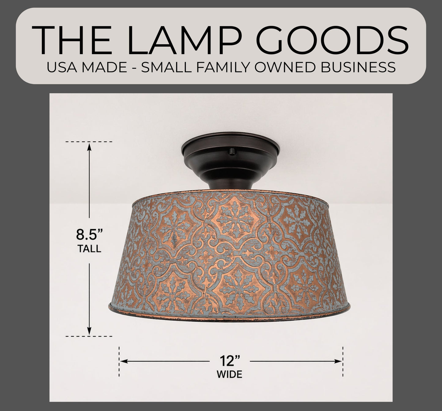 Ornate Copper Farmhouse Ceiling Light | 12" | 4-Bulb Flush Mount
