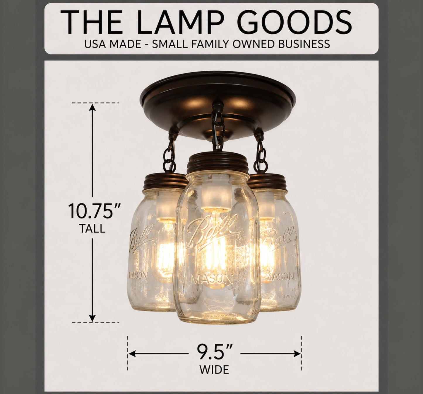 Mason Jar New Quart Chain Ceiling Trio | 9.5"W